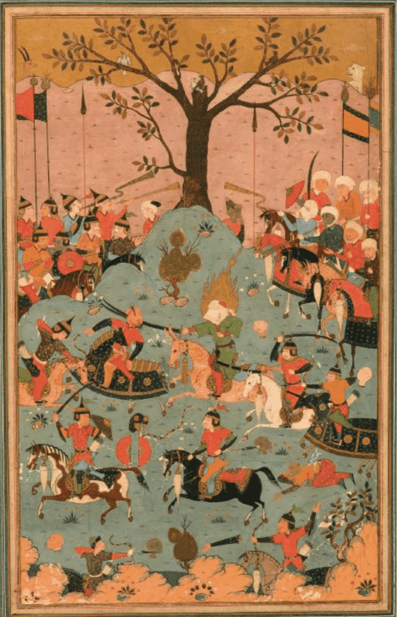 Bataille de Siffin en 657 entre le calife Omeyyade Muawiya et le calife Ali, illustration persane safavide 151