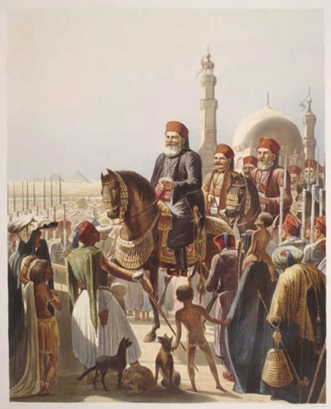 Méhmét Ali, suivi de Soliman pacha et Ibrahim pacha Illustration de Hector Horeau, extraite du livre Panorama d’Egypte et de Nubie, Chez l’Auteur Paris 1841